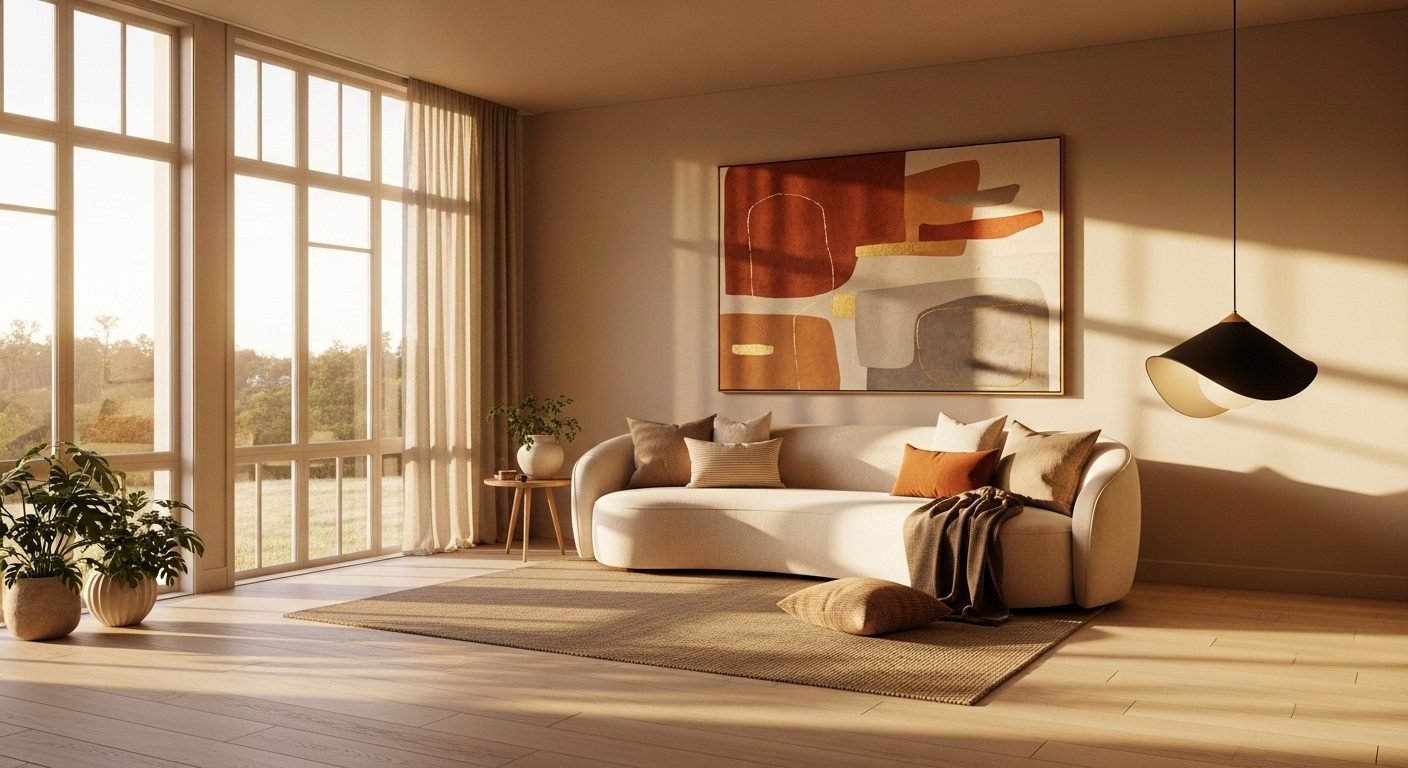 Artistic living room featuring modern design elements and natural lighting