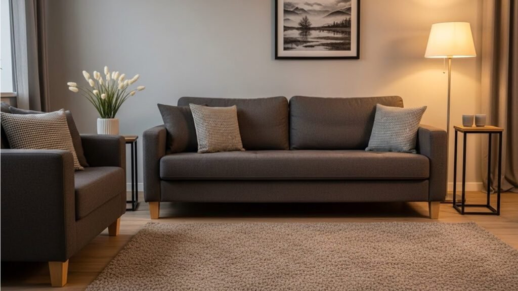 Brown and gray transitional style in living room decor ideas 2026