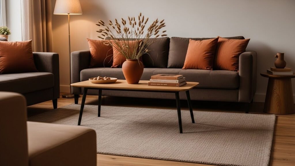 Brown and terracotta tonal unity palette in living room decor ideas 2026