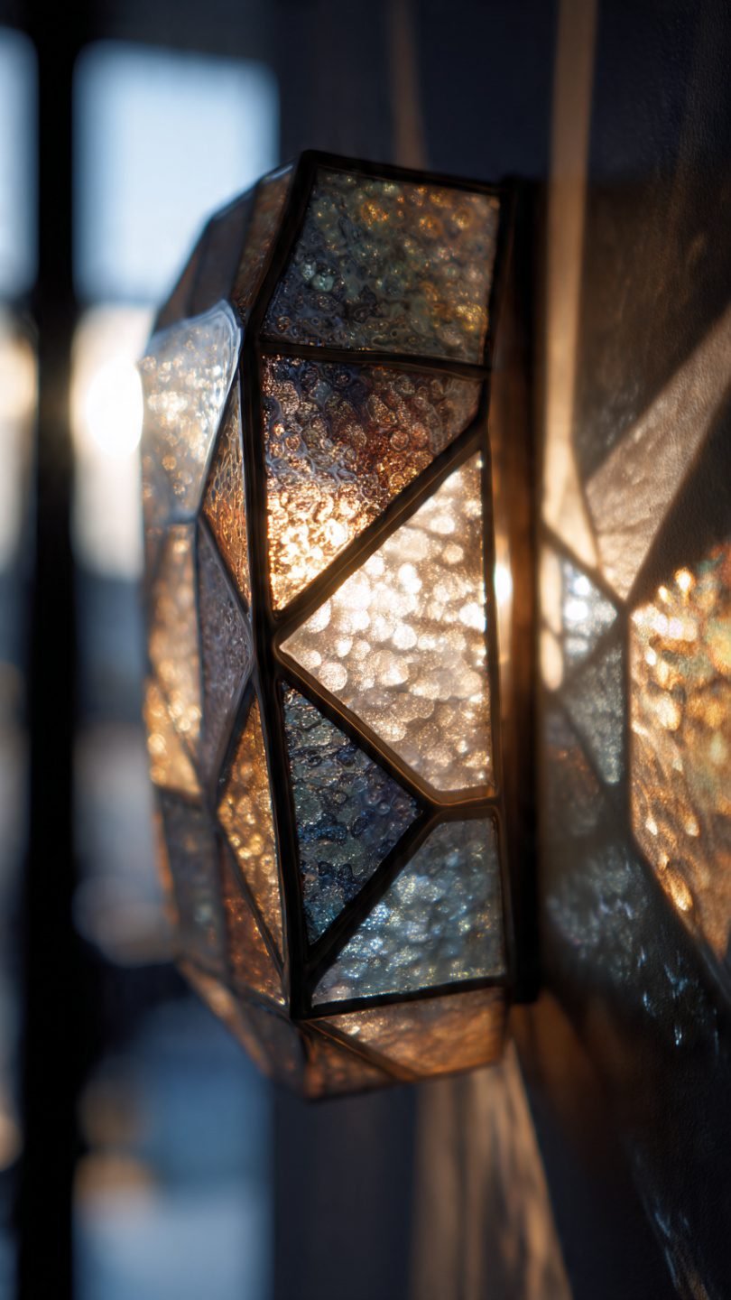 Artistic cluster of blown glass pendant lights in living room