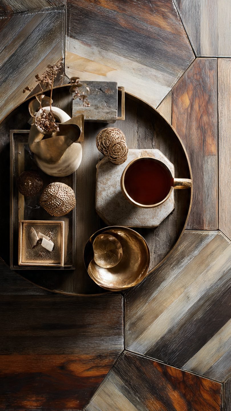 Artistic coffee table styling with natural elements