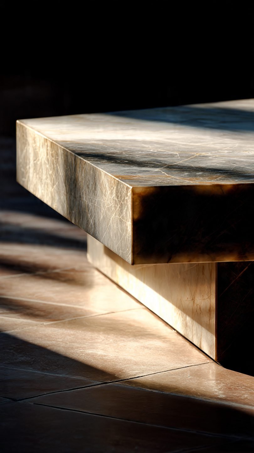 Artistic floating marble coffee table with cantilever design