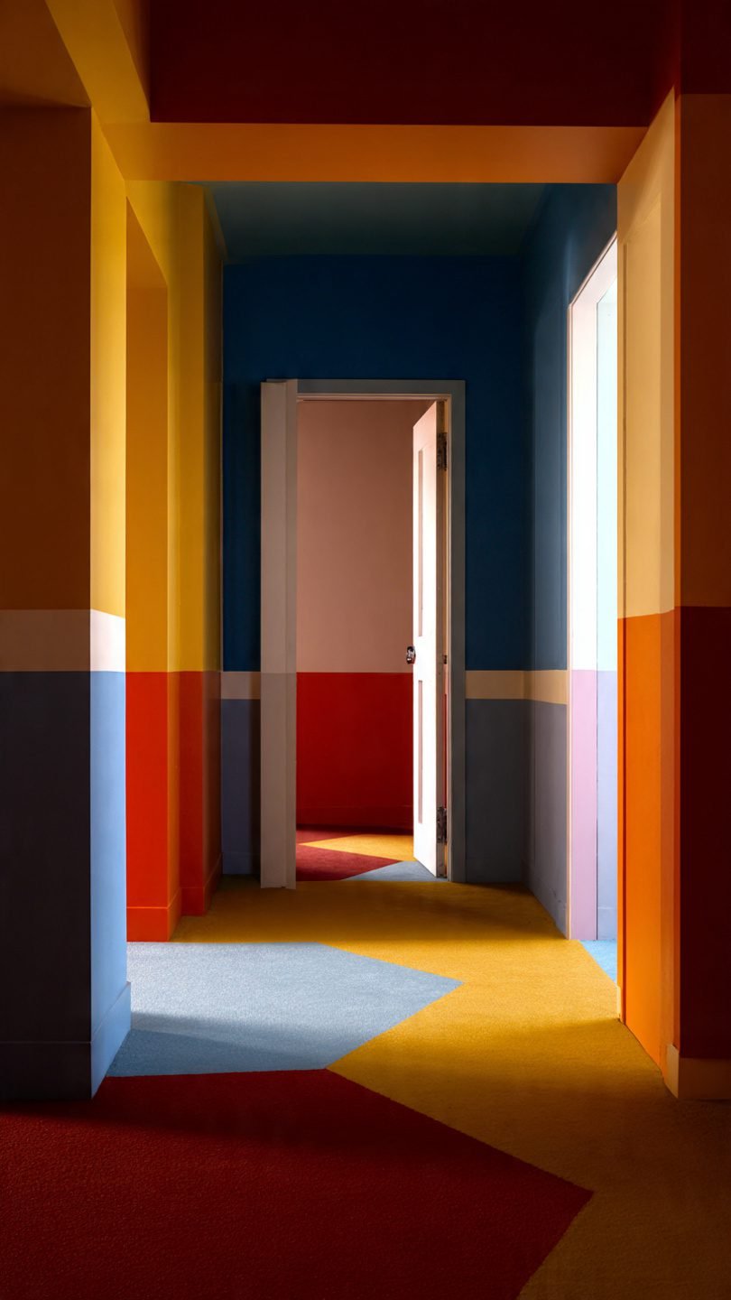 Artistic living room with mood-enhancing color blocks