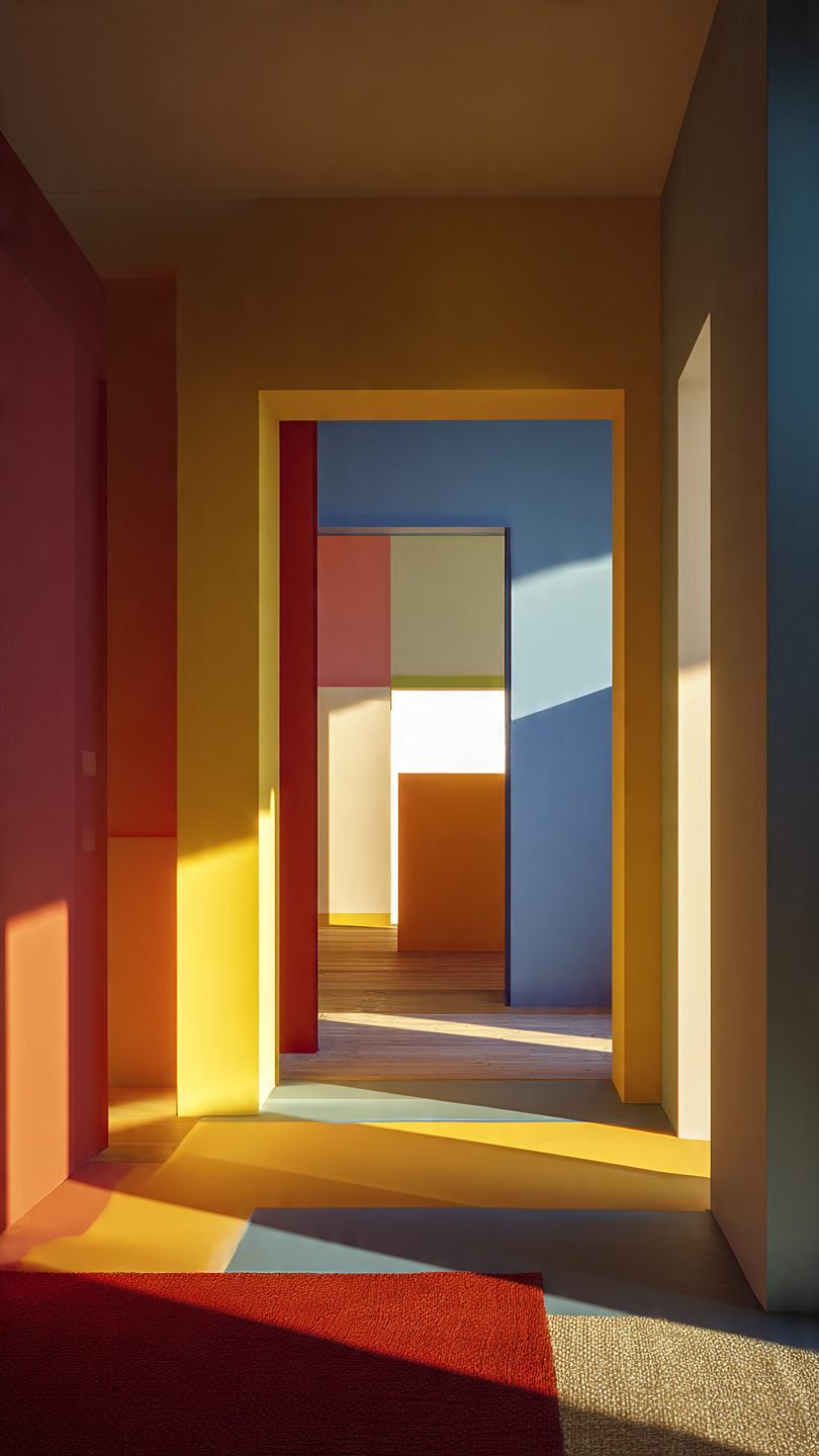 Artistic living room with mood-enhancing color blocks