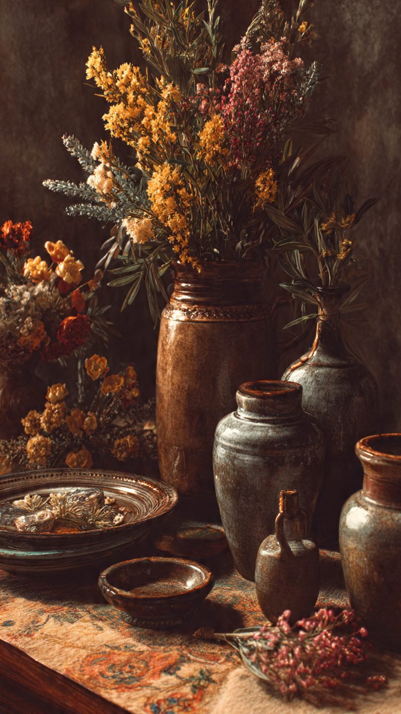 Artistic living vignette with seasonal elements