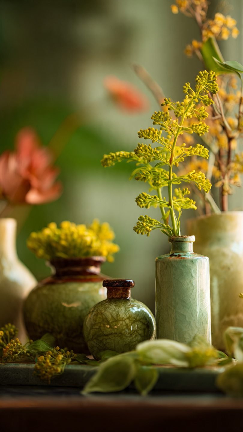 Artistic living vignette with seasonal elements