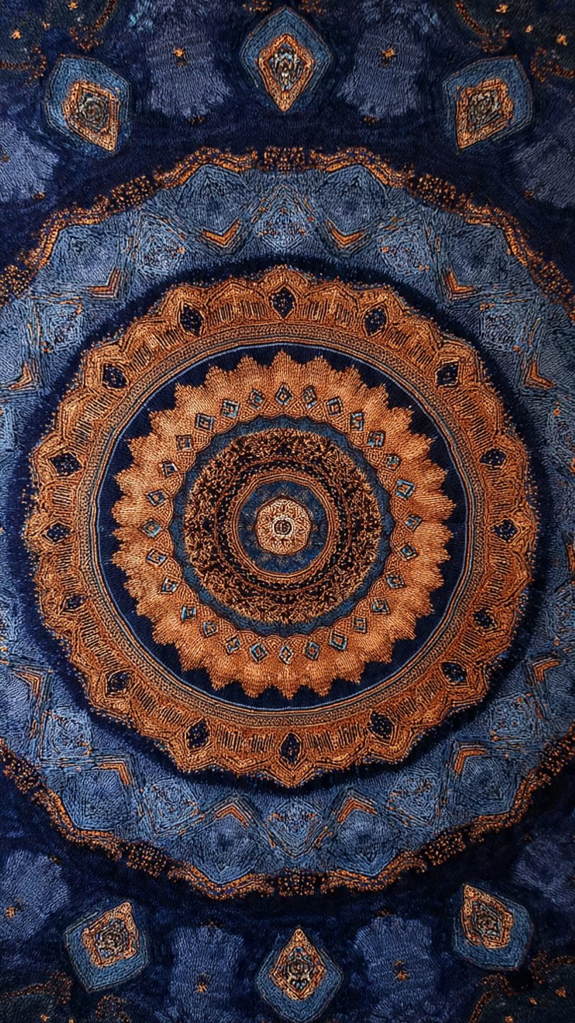 Artistic mandala rug with nature-inspired patterns