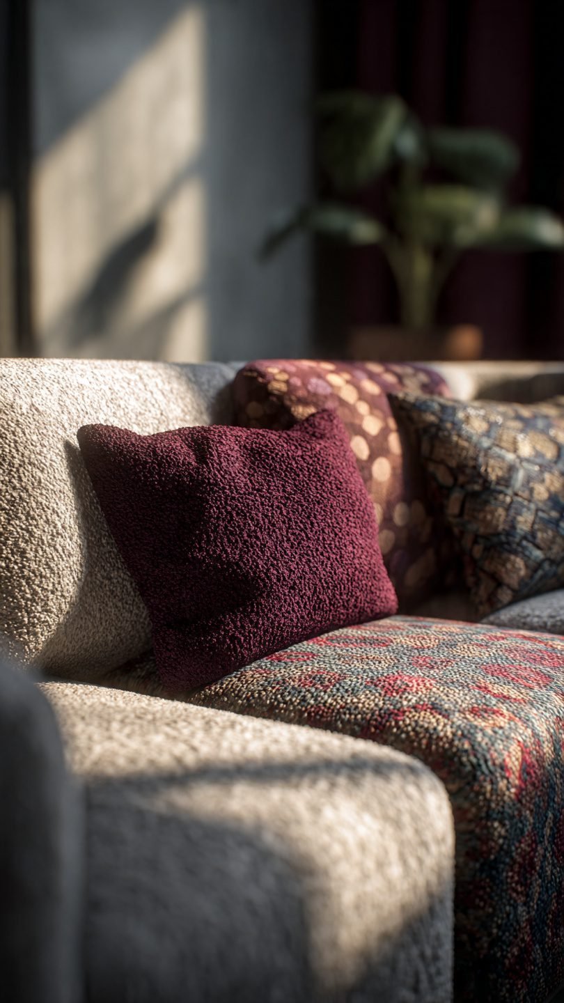 Artistic modular sofa with biophilic curves and mixed textures