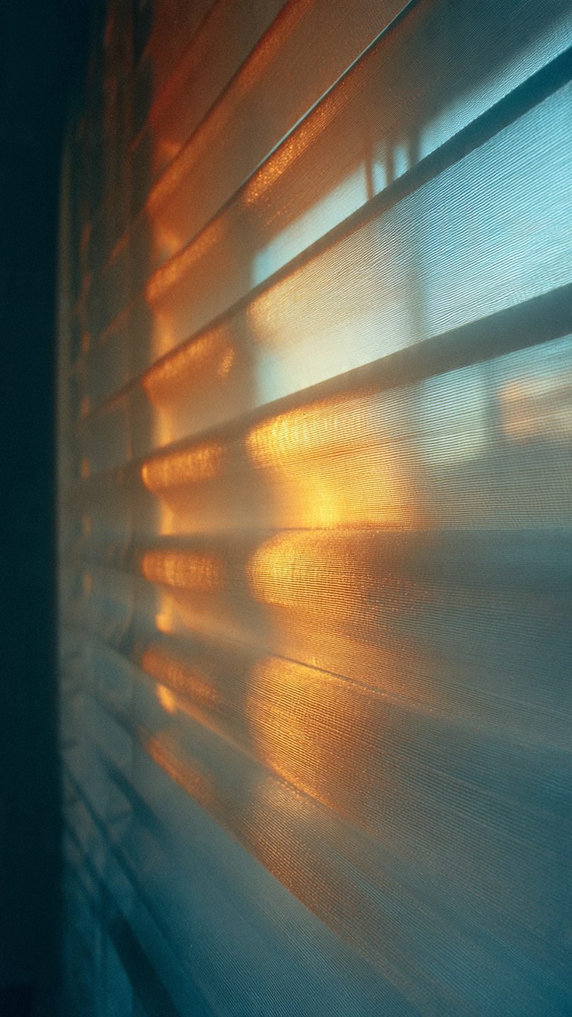 Artistic sheer window treatment with lighting effects