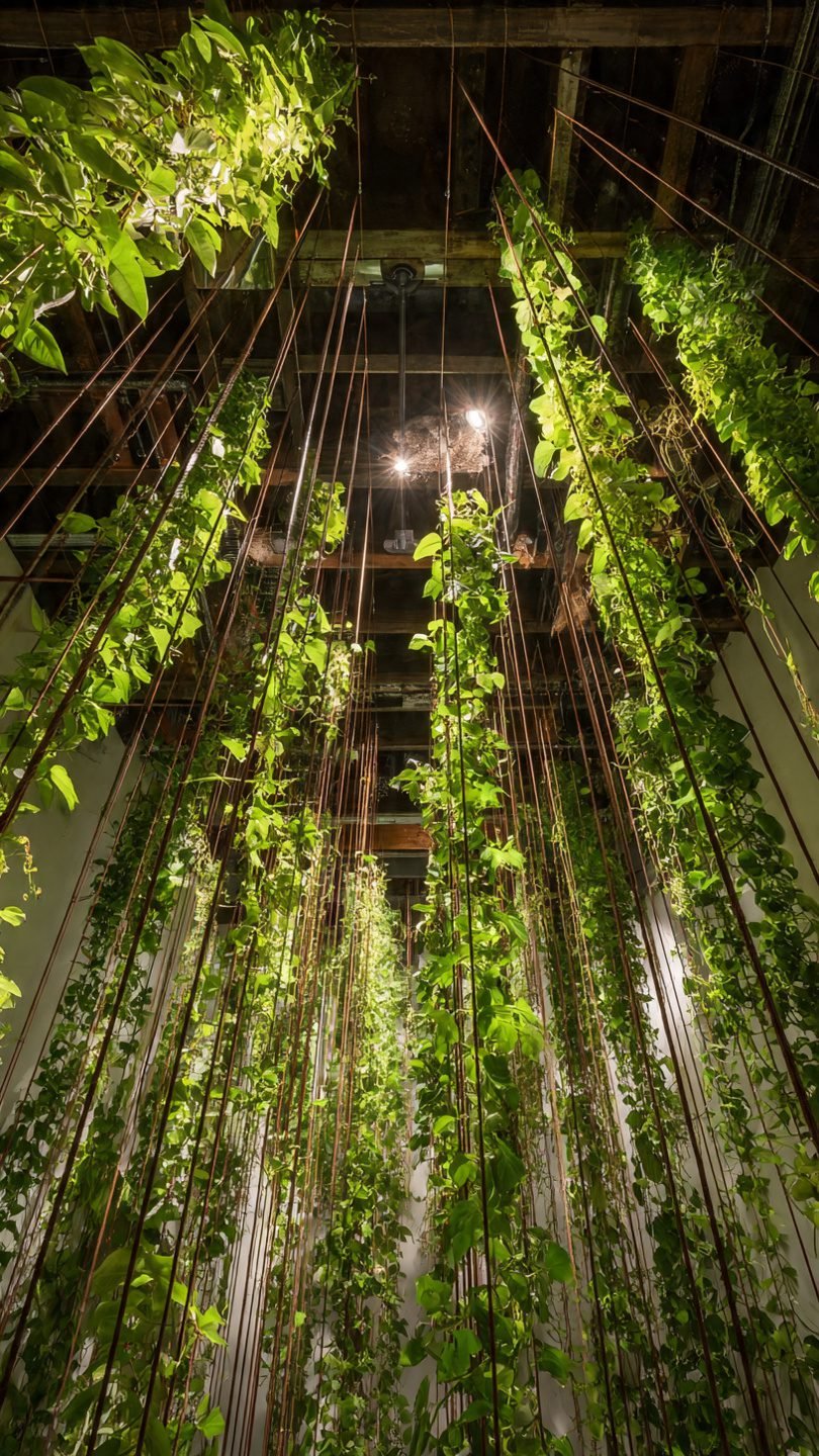 Artistic suspended plant installation