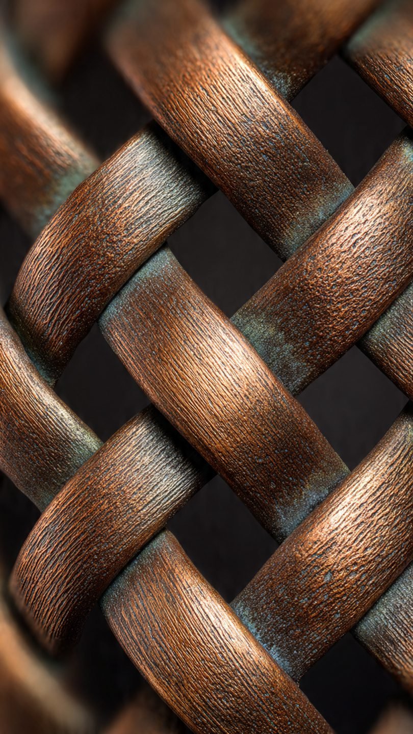 Artistic woven metal wall tapestry with mixed metals