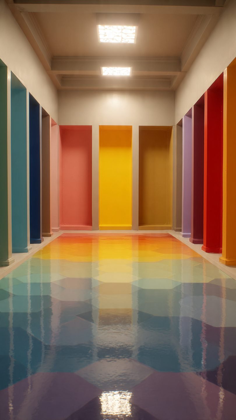 Color-drenched artistic living room with texture variations