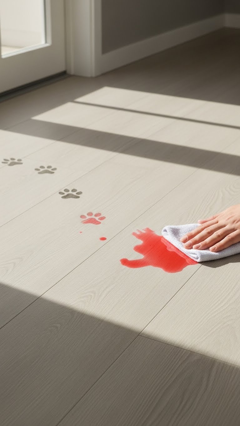 Easy-clean luxury vinyl plank in modern living room—durable for families and pets