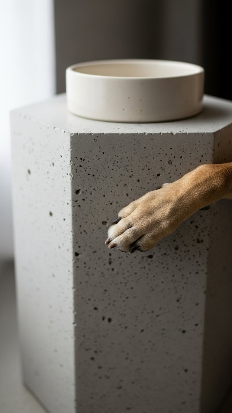 GFRC concrete-finish side table in modern living room—durable and pet-safe