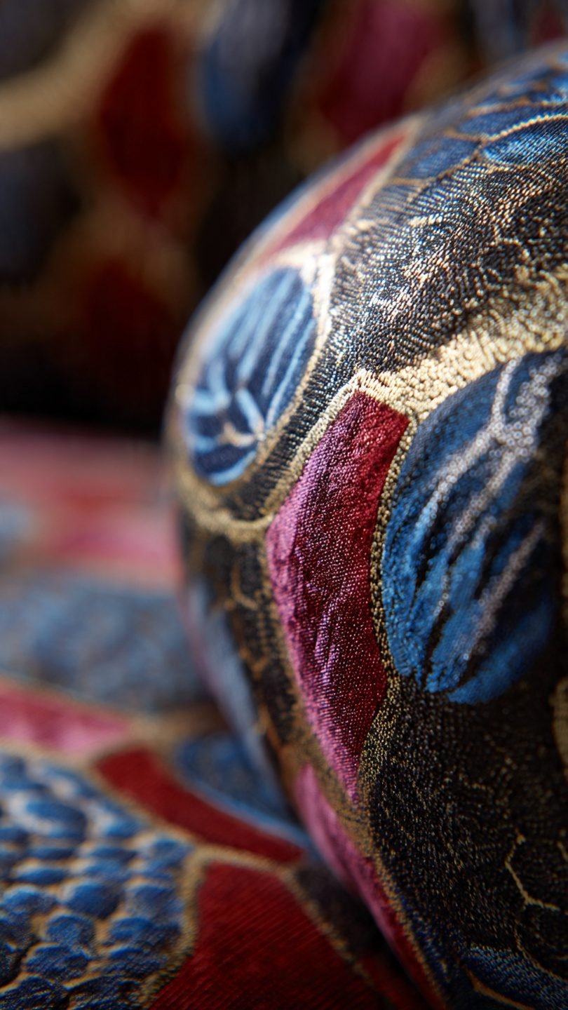 Hand-painted artistic chaise lounge with abstract patterns