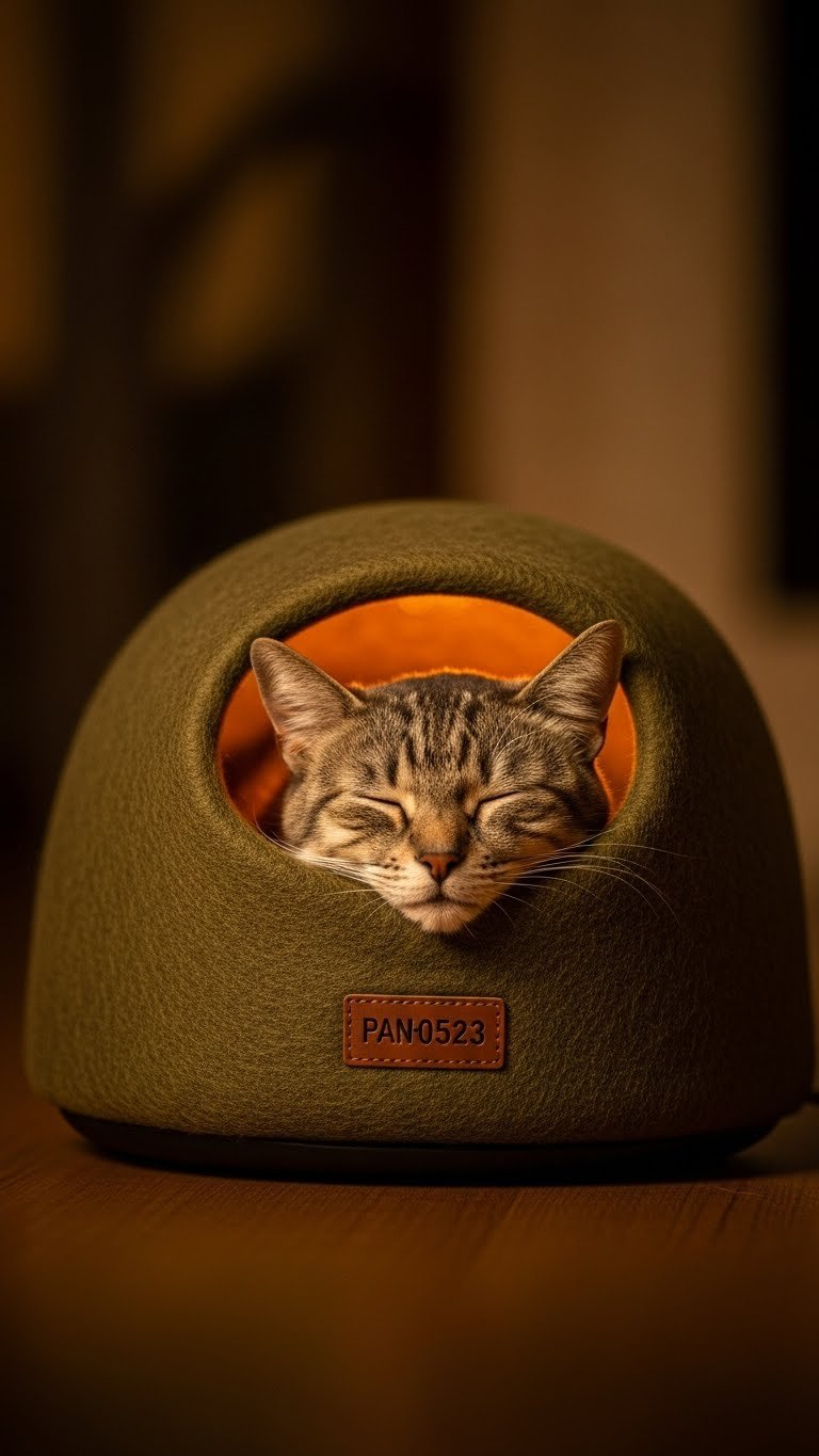 Heated modern cat bed with wool cover—comfort for aging pets