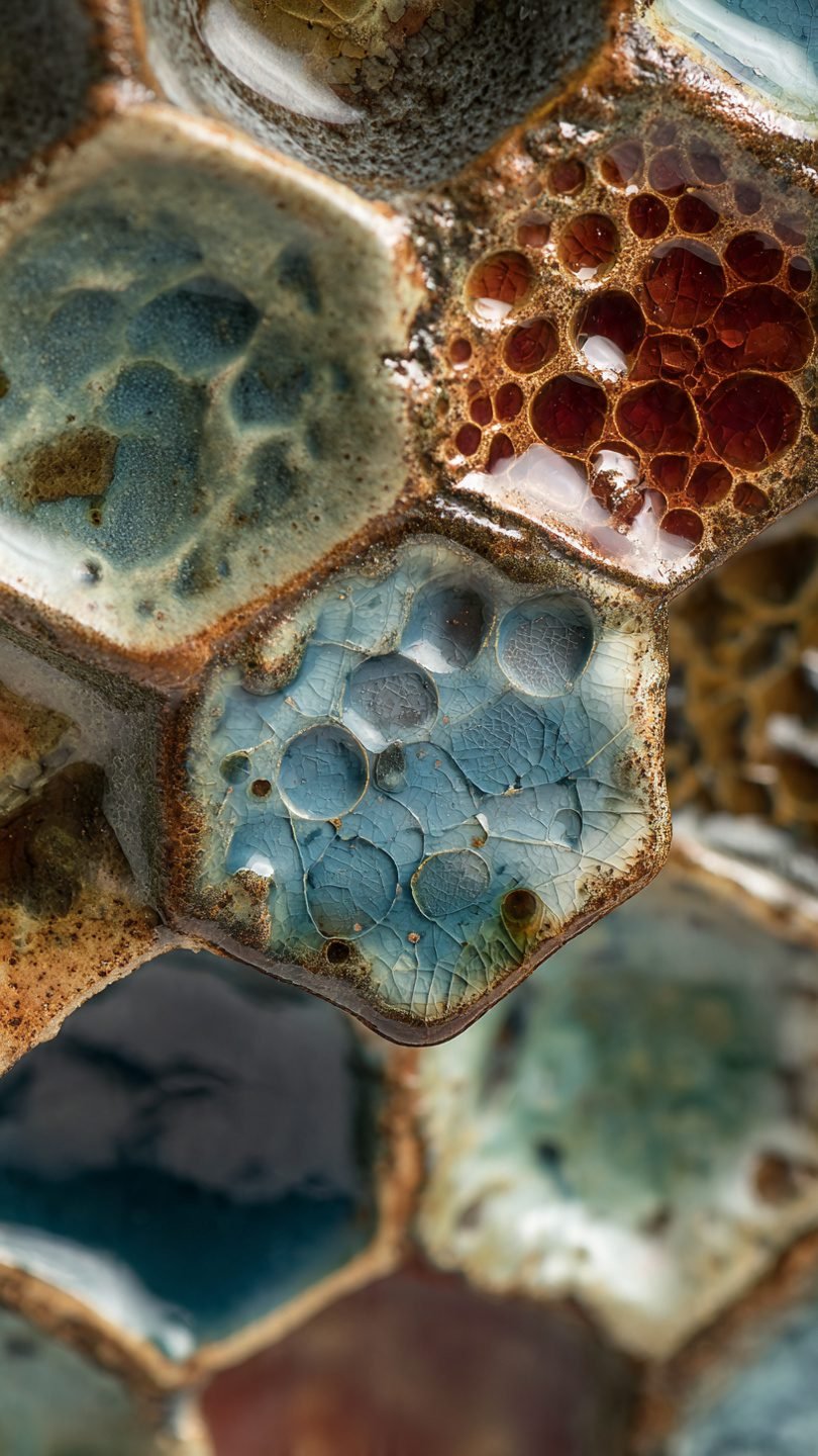 Mixed media wall featuring artistic ceramic installations