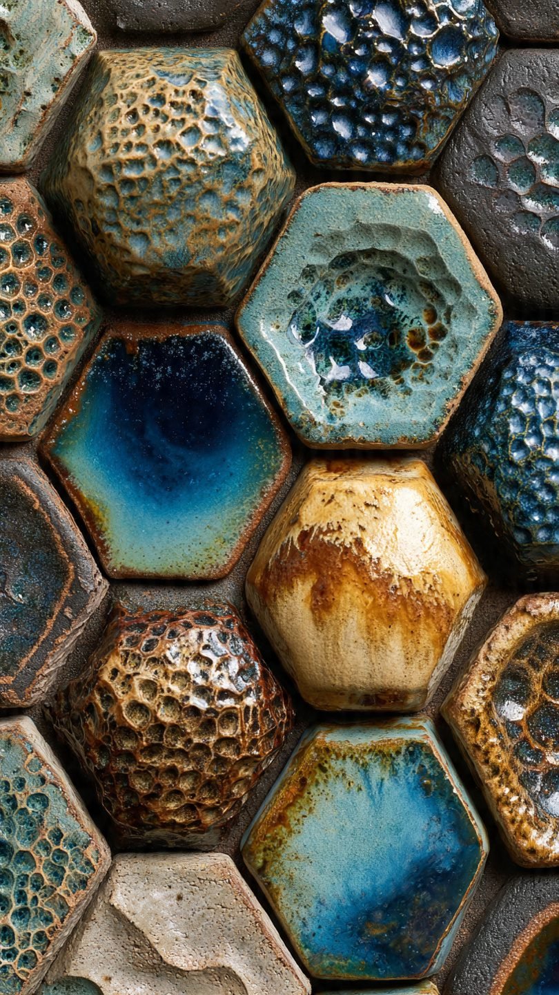 Mixed media wall featuring artistic ceramic installations1