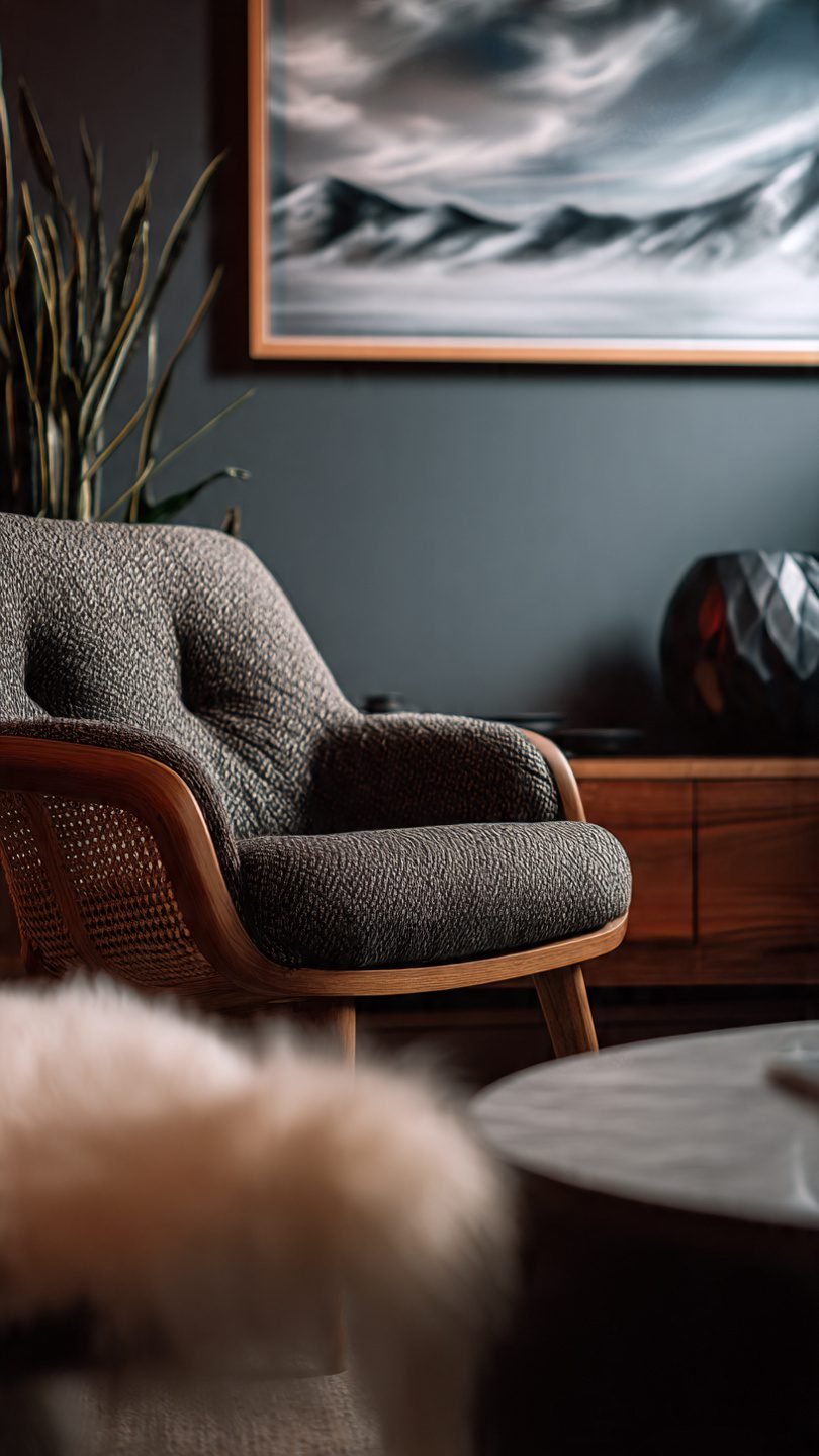 Oversized artistic photography in contemporary living room