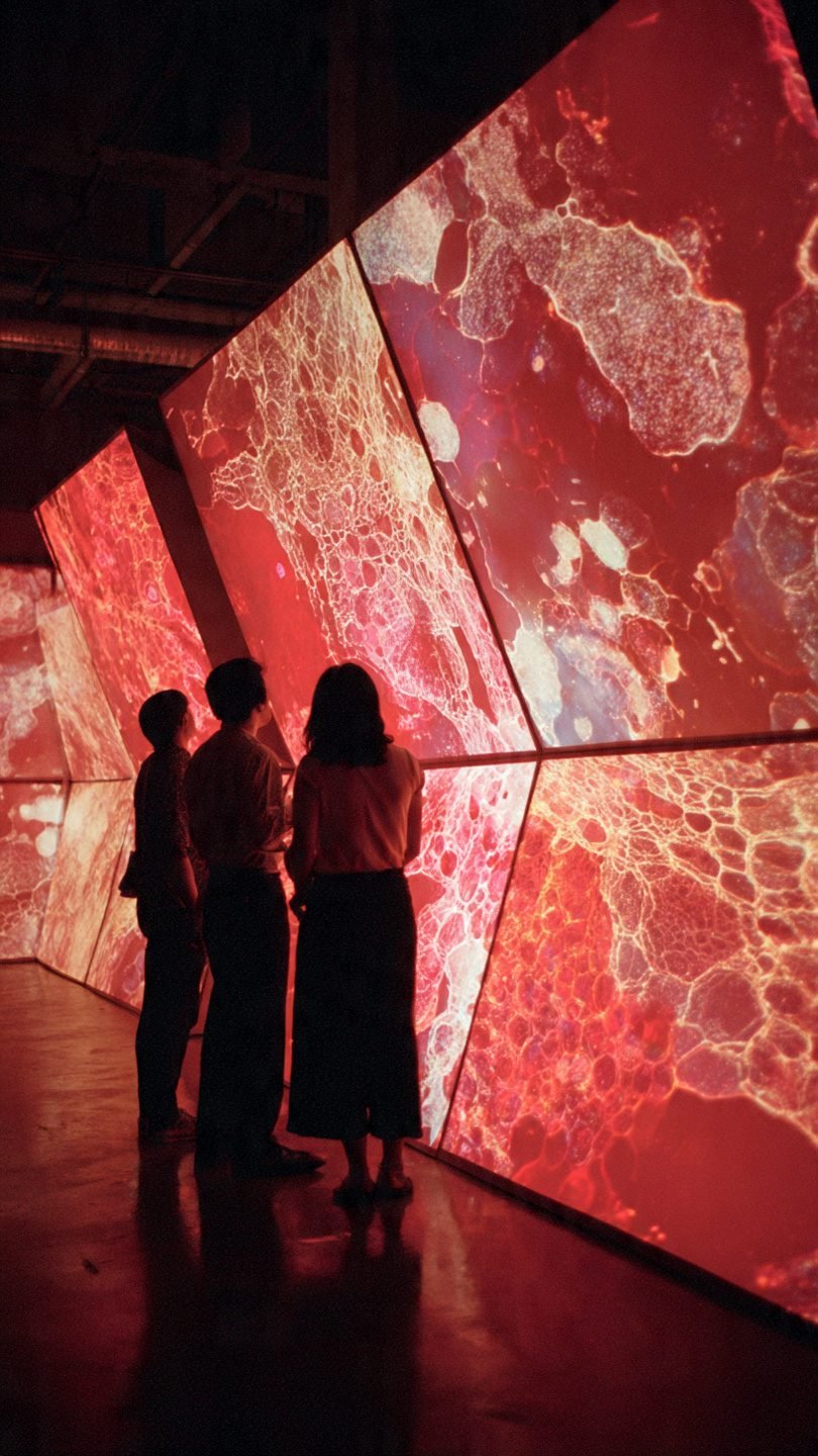 Panoramic triptych art installation in modern living room