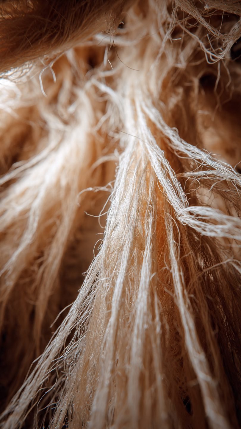 Suspended artistic fiber installation in living room