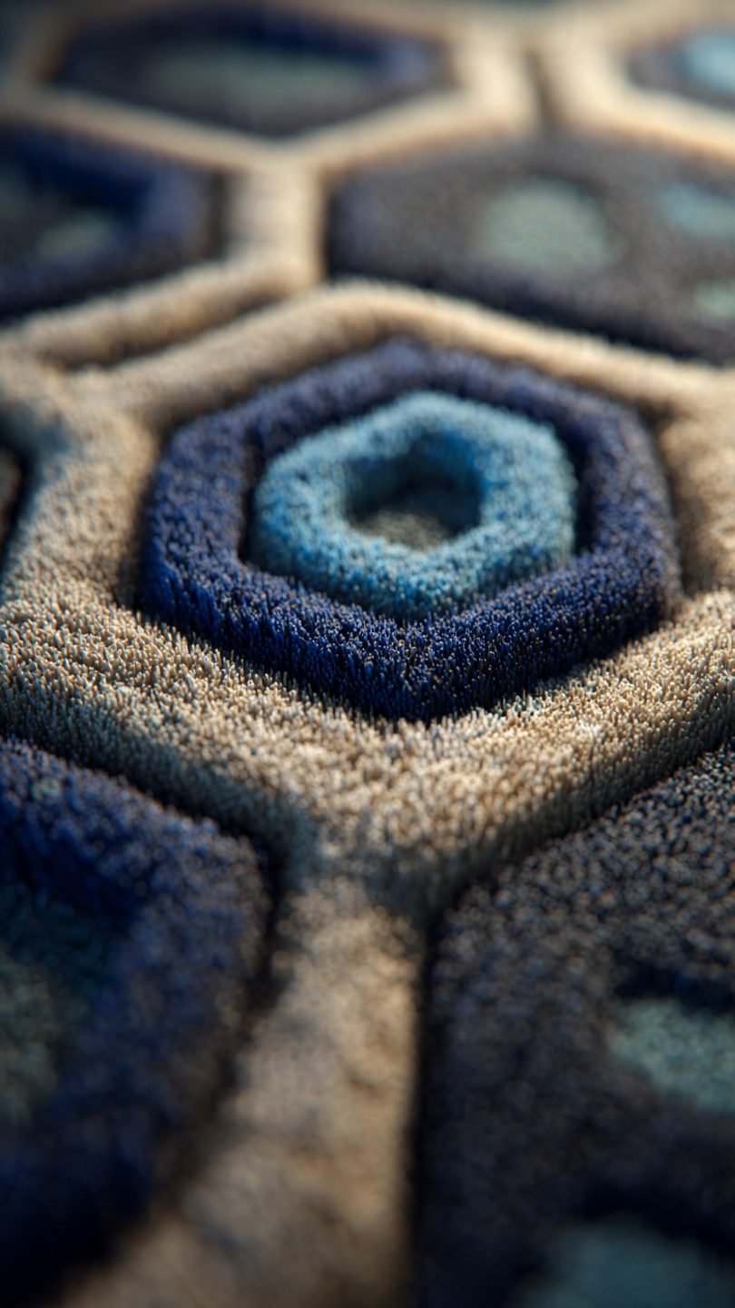 Three-dimensional artistic floor textile with raised patterns